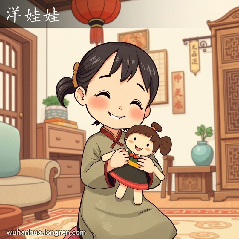 玩偶,供儿童玩的人像,多用布、泥土、木头等制成,近时有人也叫“娃娃”。