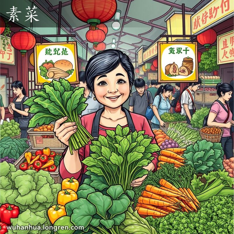 蔬菜,特指素鸡子、素火腿之类。