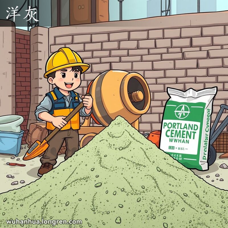 一种重要建筑材料,灰绿色粉末,用石灰石、黏土等磨细混合装在窑里烧成块后用机器碾成粉末。现在叫“水泥”。