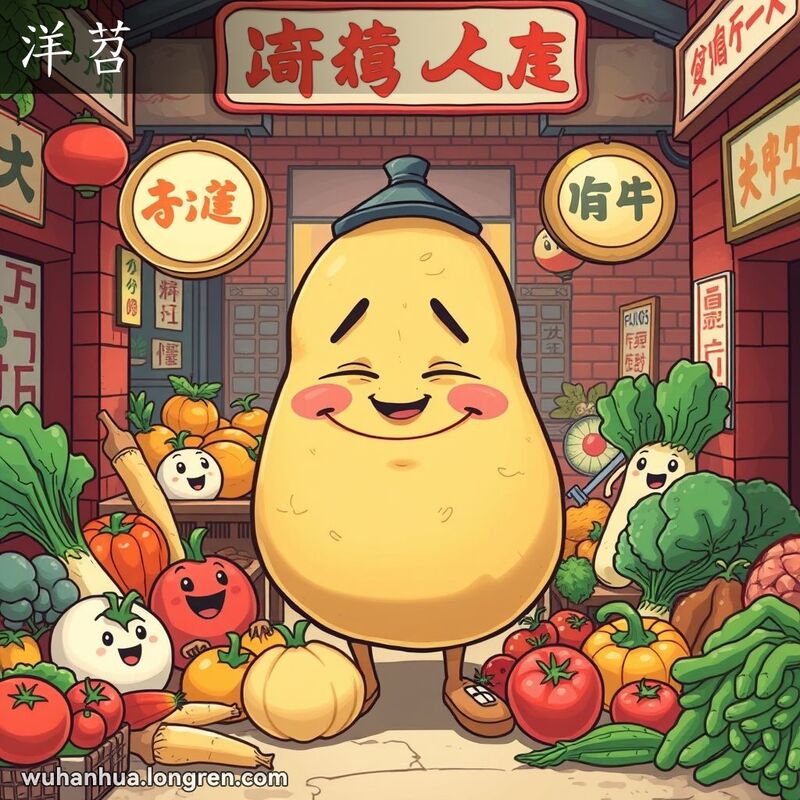 马铃薯,一种草本植物的地下块茎、呈圆、卵、椭圆等形,肥大,有芽眼,皮红、黄、白或紫色,供食用,也是制淀粉、酒精的原料。现在叫“洋芋”。, 比喻傻透了的人。即大傻瓜,戏谑的说法。