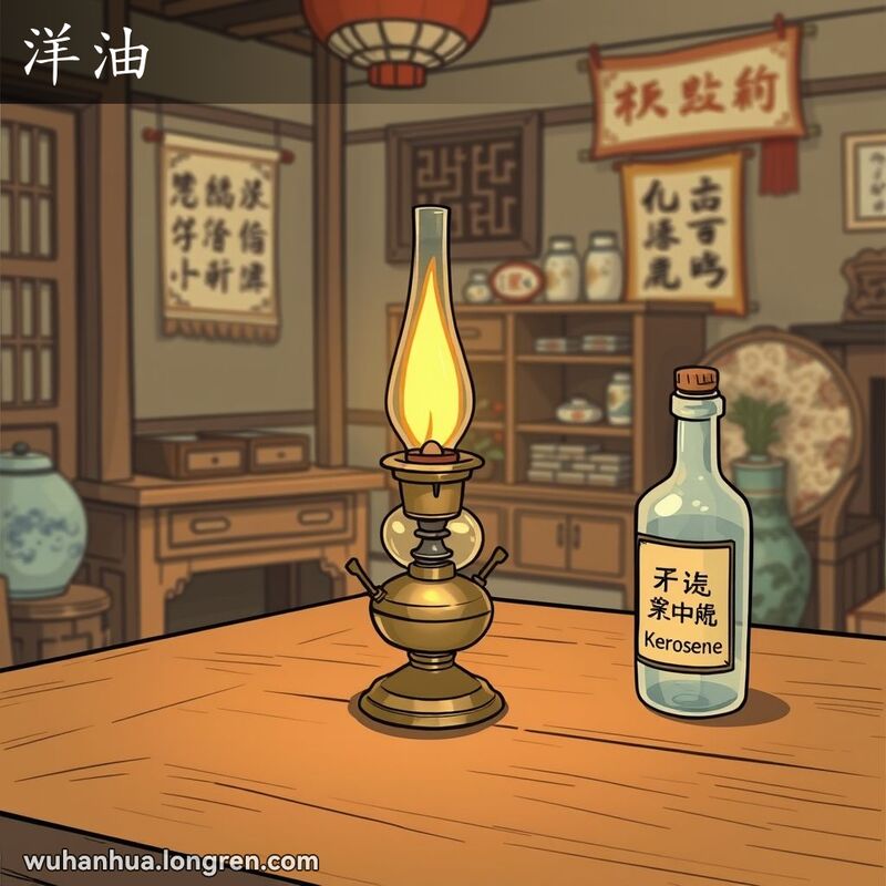 从石油中分流出来的燃料用油,是无色液体。现在多叫“煤油”。