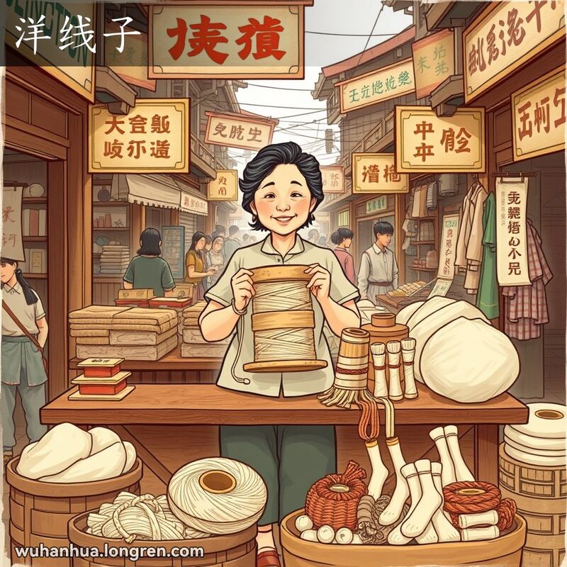 旧时称机器纺的纱。洋线子制成的东西有“洋线索子”、“洋布”、“洋绒袜子”等。