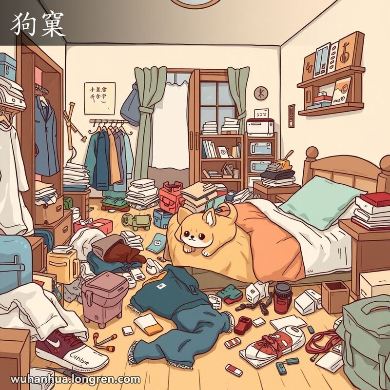 狗窝,也比喻人的住处又脏又乱