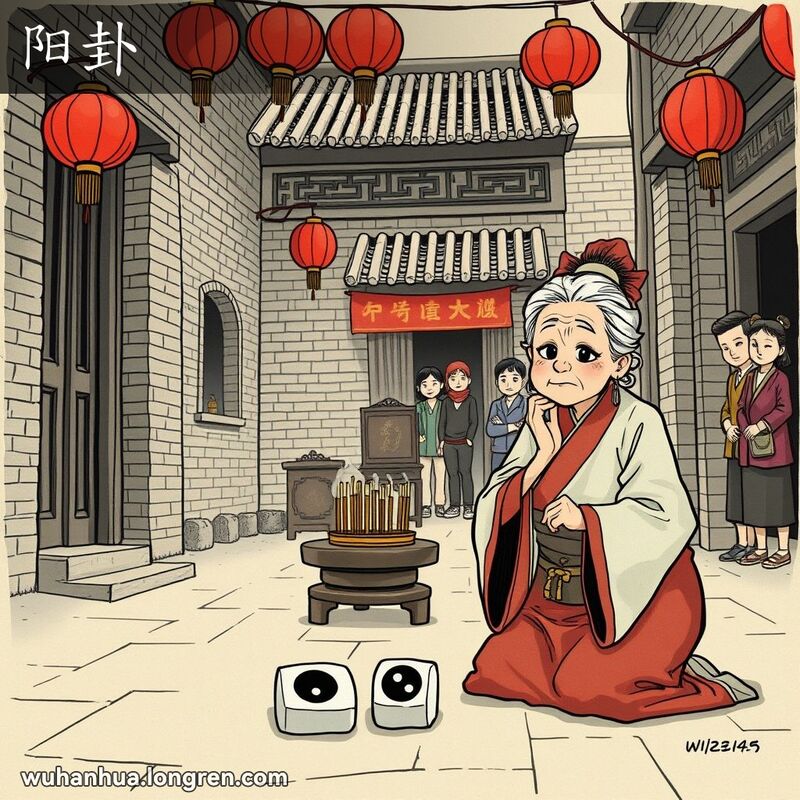 阳珓,卜卦时掷于地,如两片皆仰,迷信认为神明冷笑,吉凶不明。